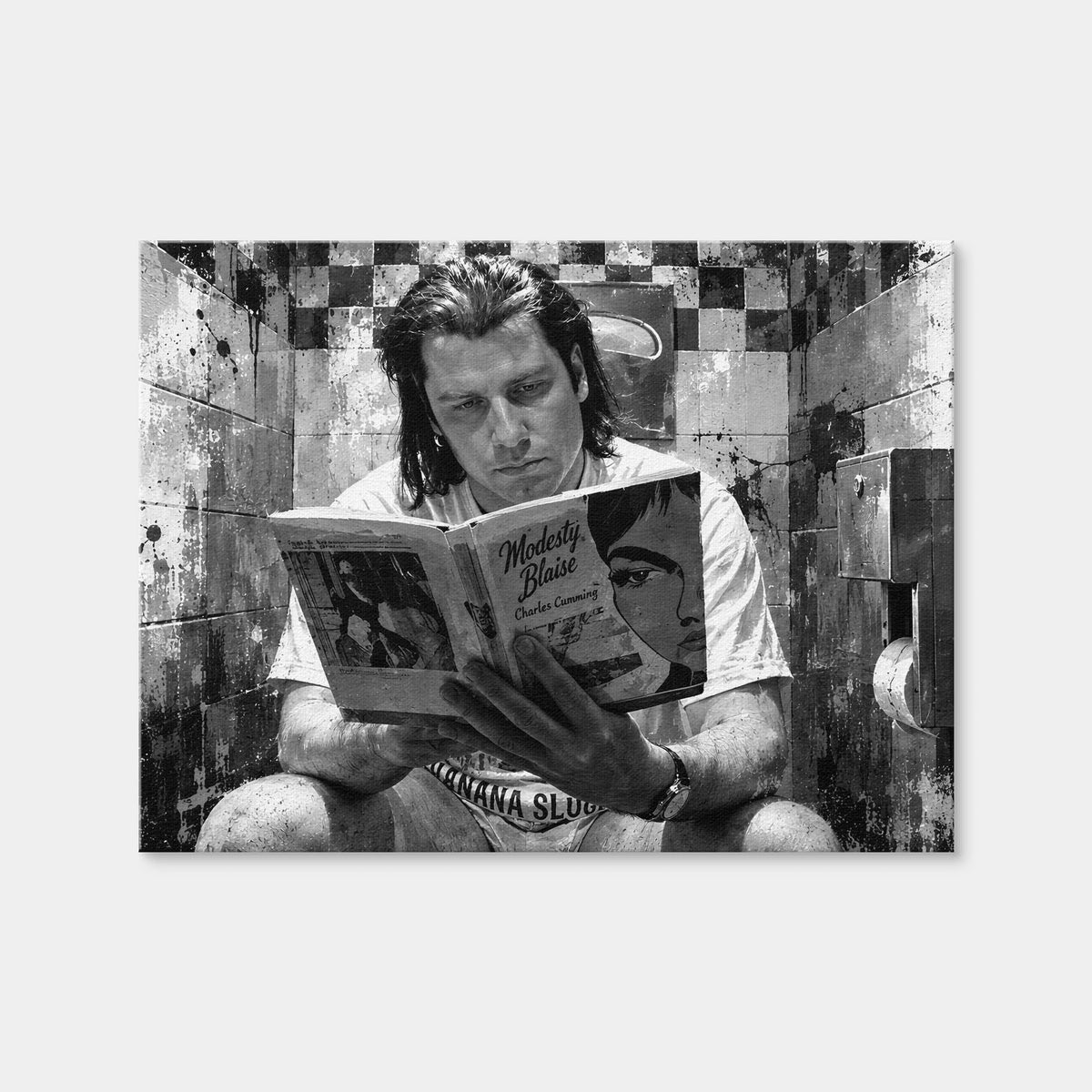 AUTO-MOCKUP WHITE | A Little Light Reading – Pulp Fiction Grayscale | 1 Piece | Gallery Wrap Canvas | group=4x3