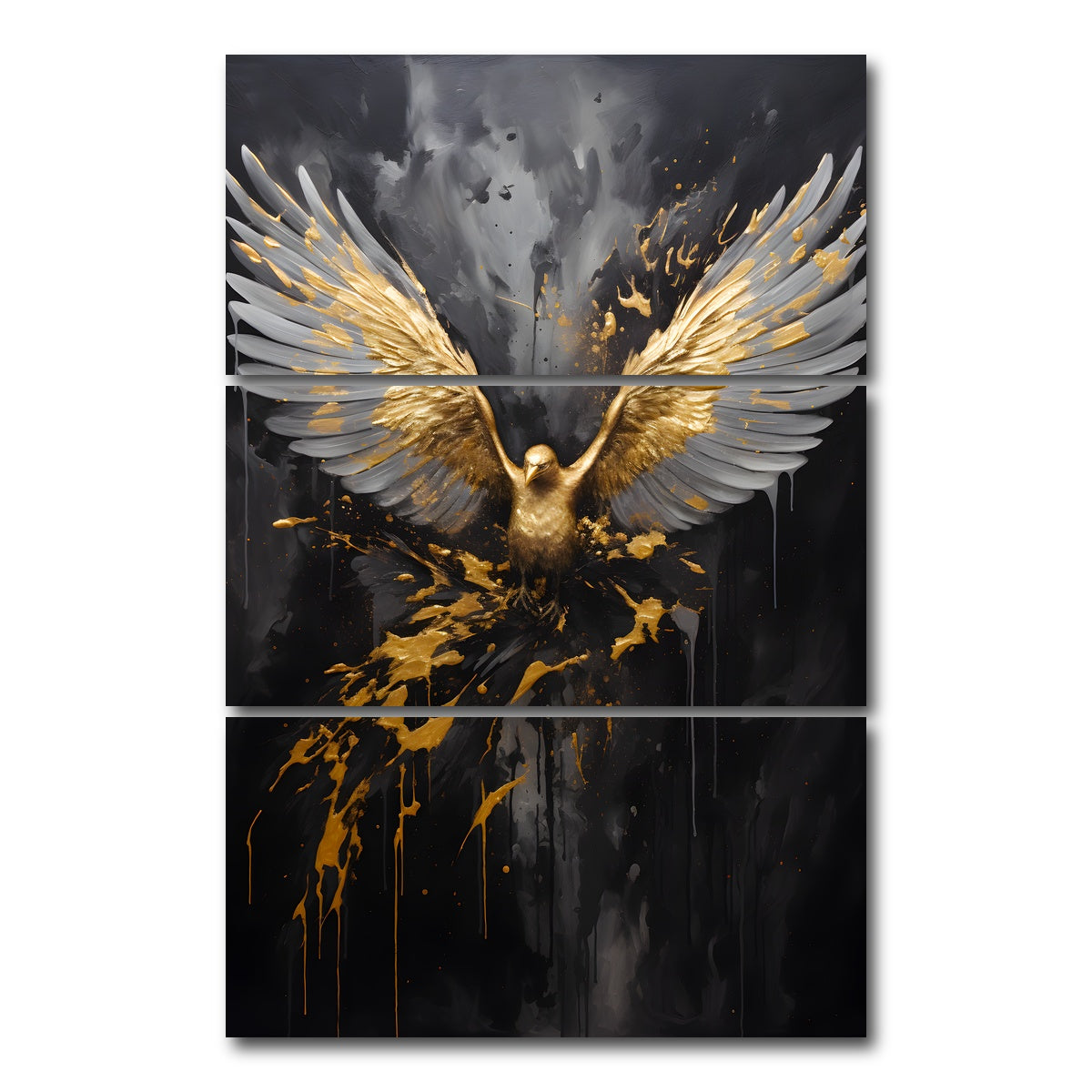 AUTO-MOCKUP WHITE | Abstract - Black gold eagle 4 | 3 Piece | Gallery Wrap Canvas | group=12x24_stacked