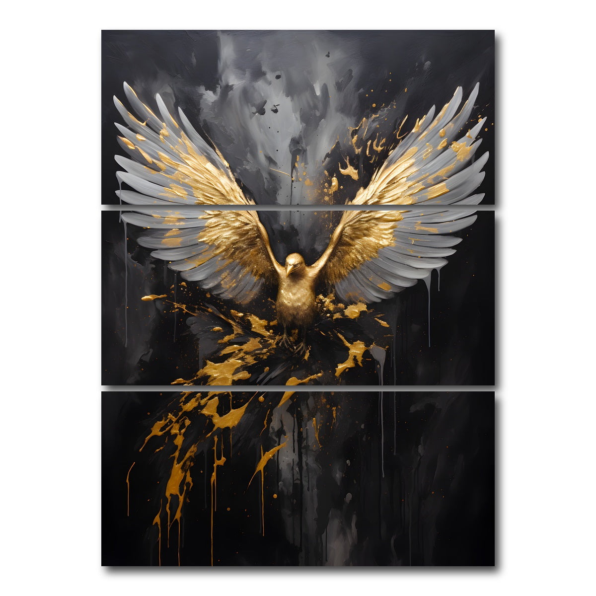 AUTO-MOCKUP WHITE | Abstract - Black gold eagle 4 | 3 Piece | Gallery Wrap Canvas | group=8x18_stacked