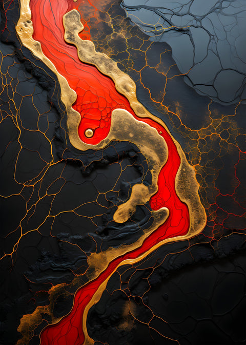 Abstract - Black red waves 5 Wall Art