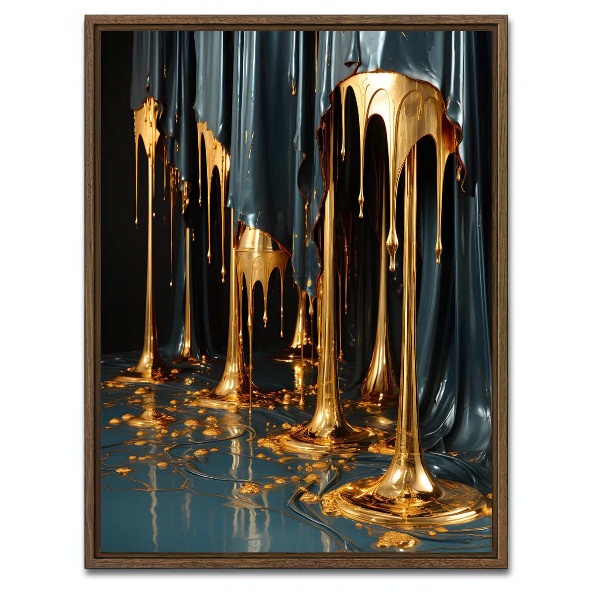 AUTO-MOCKUP WHITE | Abstract - Blue gold shapes 13 | 1 Piece | Walnut Framed Canvas | group=3x4