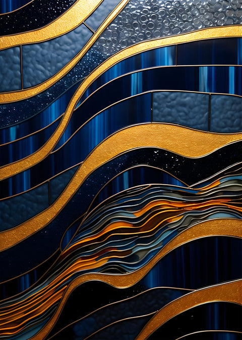 Abstract - Blue gold shapes 18 Wall Art