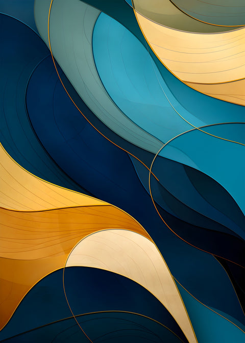 Abstract - Blue gold waves 42 Wall Art