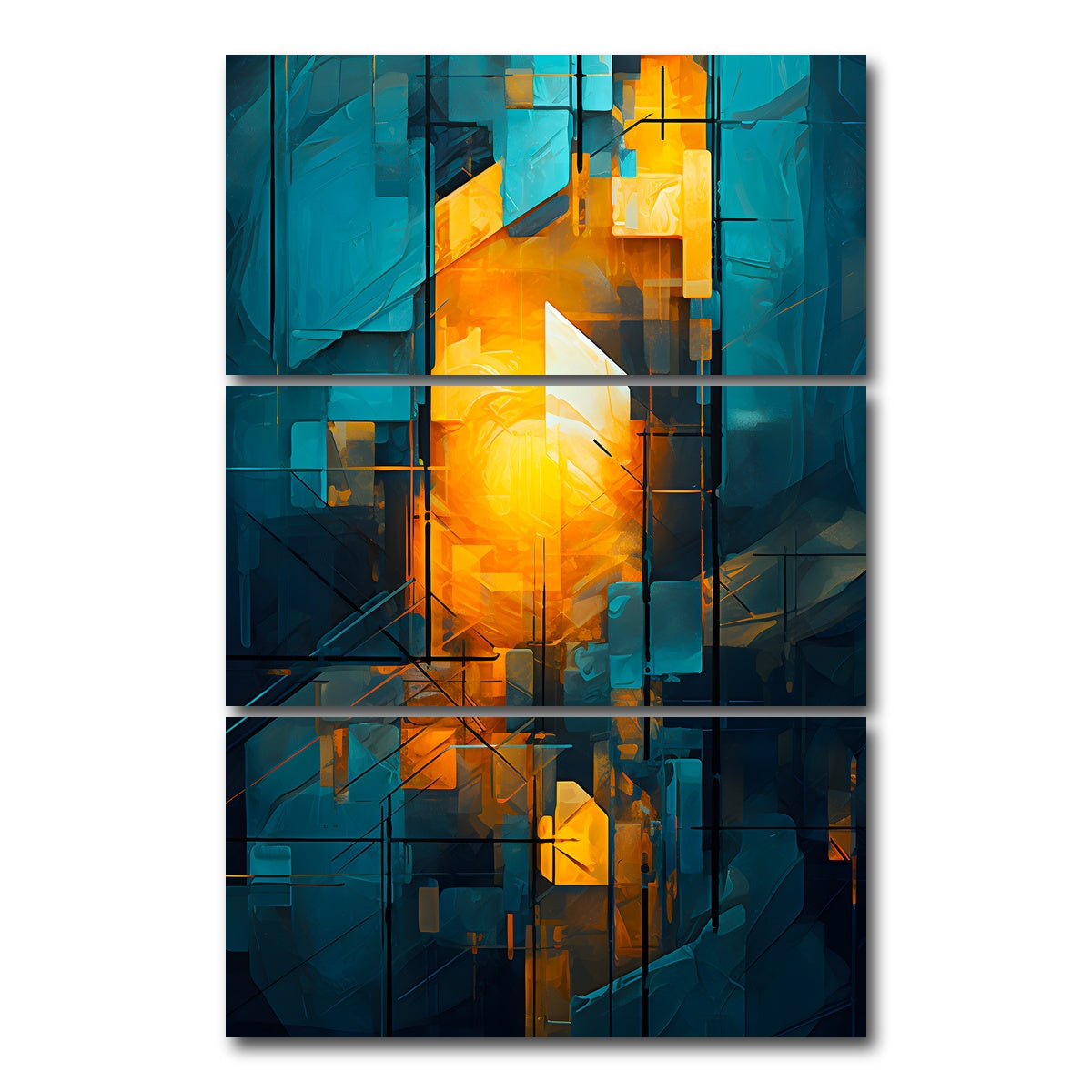 AUTO-MOCKUP WHITE | Abstract - Blue orange shapes 26 | 3 Piece | Gallery Wrap Canvas | group=12x24_stacked