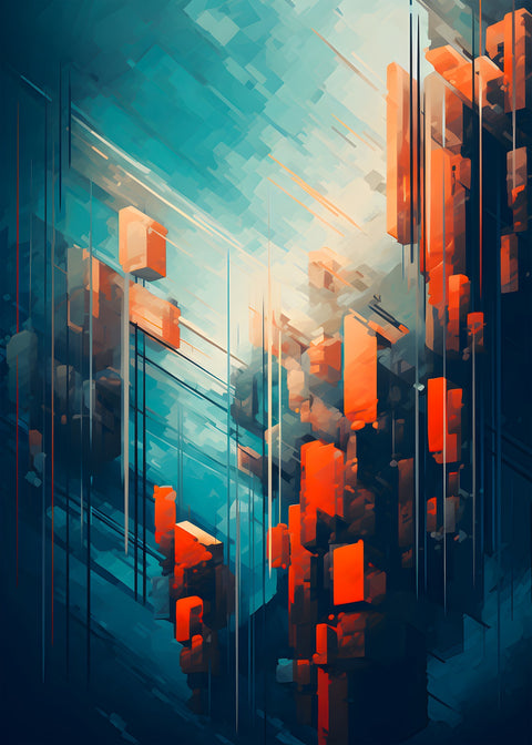Abstract - Blue orange shapes 9 Wall Art