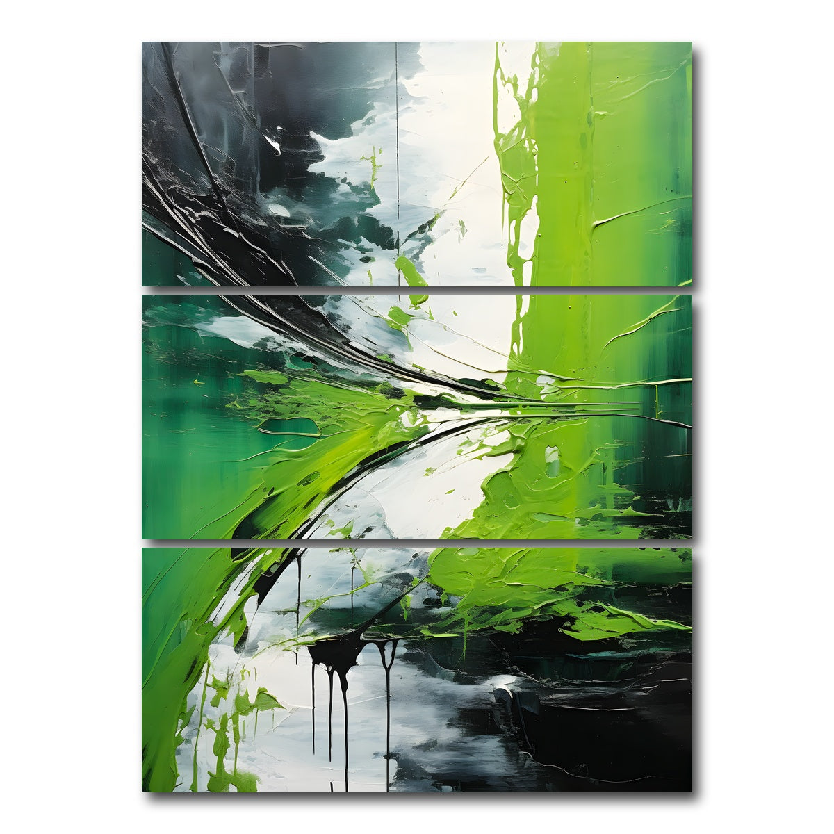 AUTO-MOCKUP WHITE | Abstract - Green white shapes 1 | 3 Piece | Gallery Wrap Canvas | group=8x18_stacked