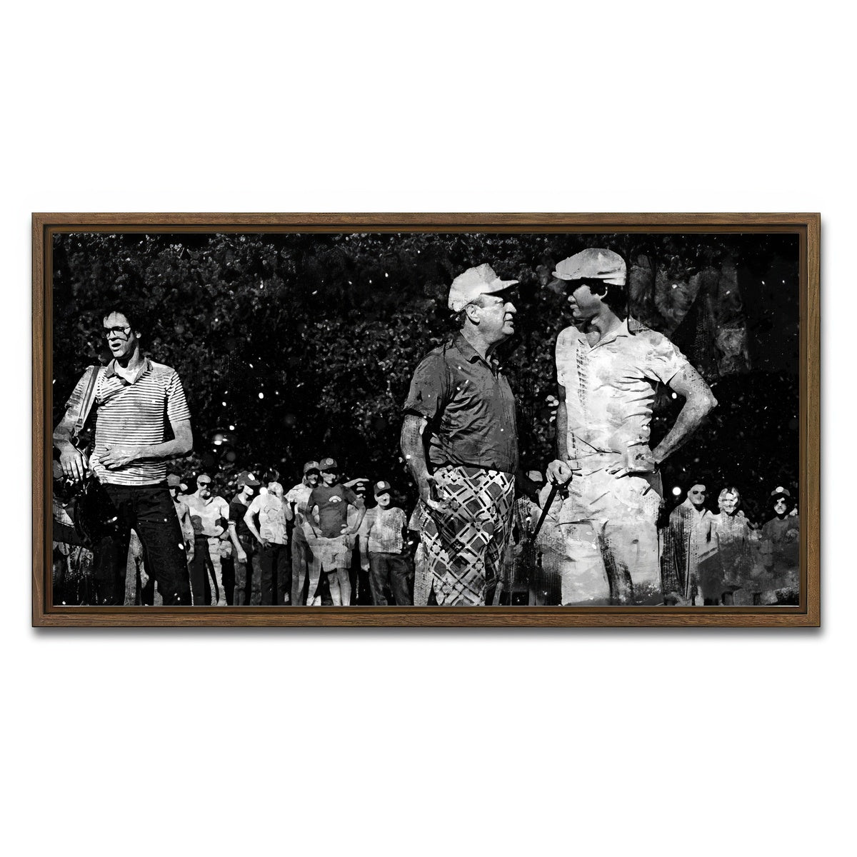 AUTO-MOCKUP WHITE | Al and Ty Caddyshack Grayscale | 1 Piece | Walnut Framed Canvas | group=2x1