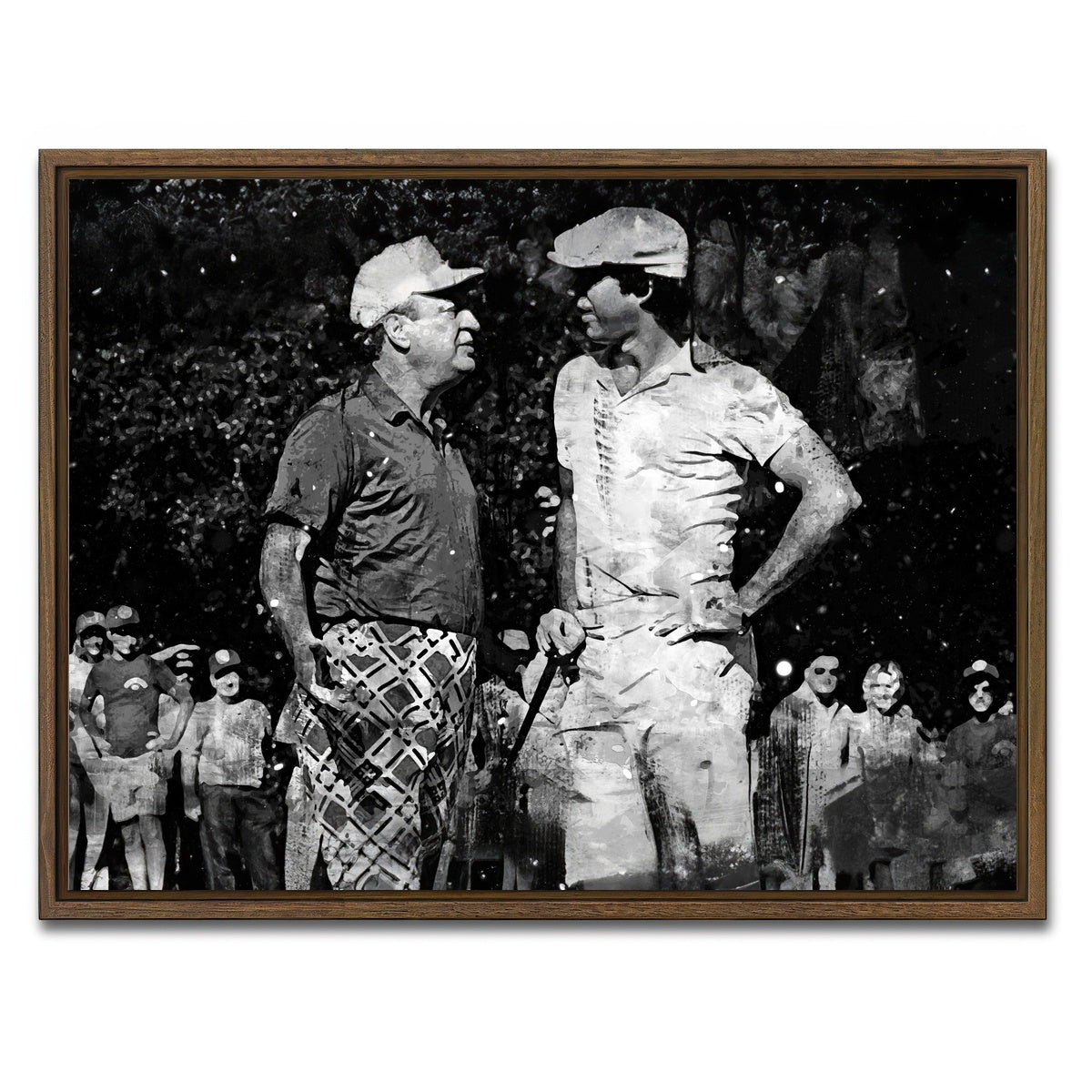 AUTO-MOCKUP WHITE | Al and Ty Caddyshack Grayscale | 1 Piece | Walnut Framed Canvas | group=4x3