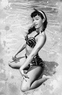 Bettie Page Beach Grayscale Wall Art