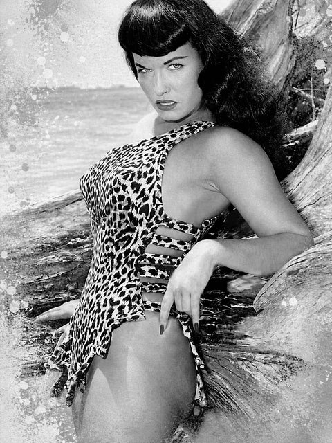 Bettie Page Leopard Grayscale Wall Art