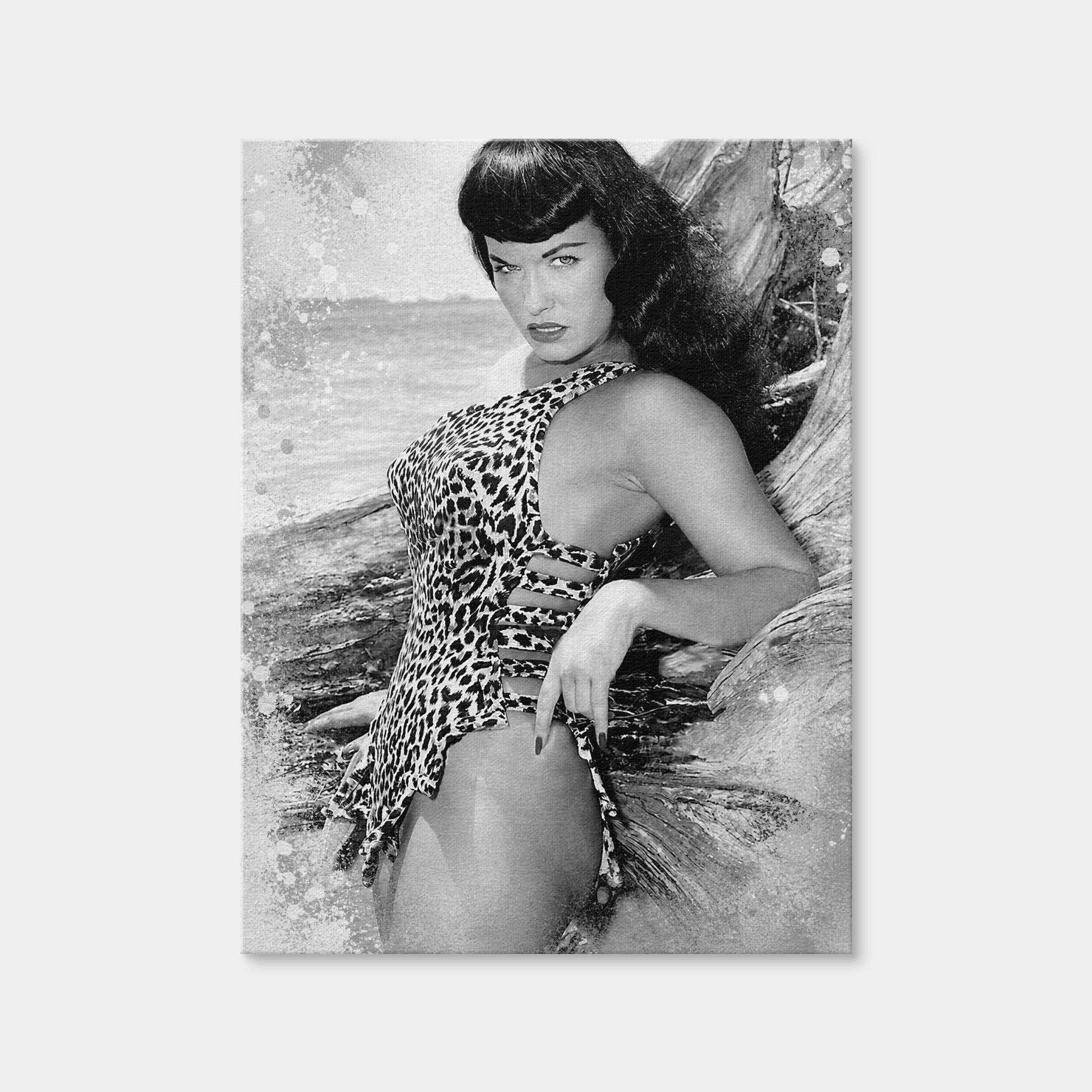 AUTO-MOCKUP WHITE | Bettie Page Leopard Grayscale | 1 Piece | Gallery Wrap Canvas | group=3x4