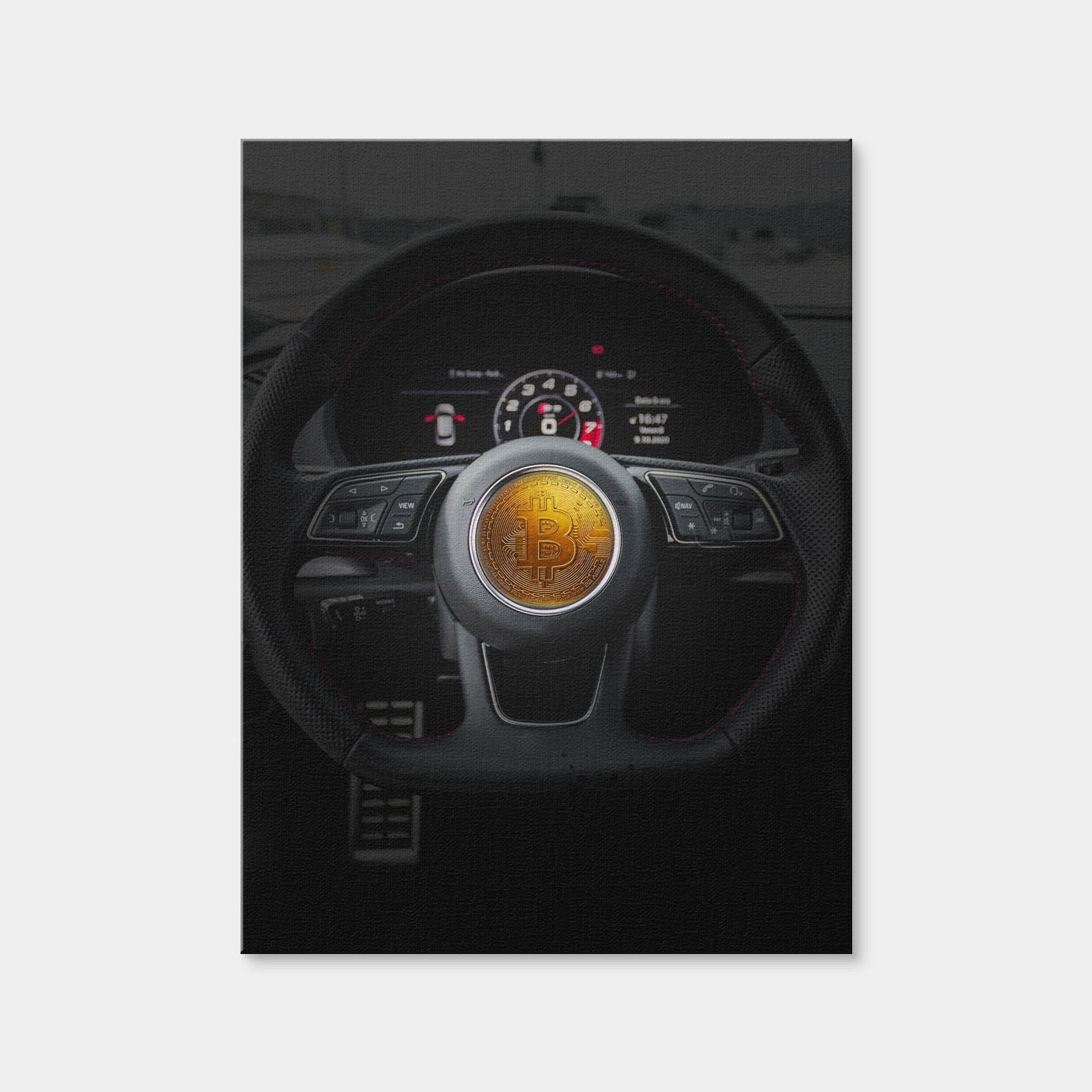 AUTO-MOCKUP WHITE | Bitcoin Car Steering | 1 Piece | Gallery Wrap Canvas | group=3x4