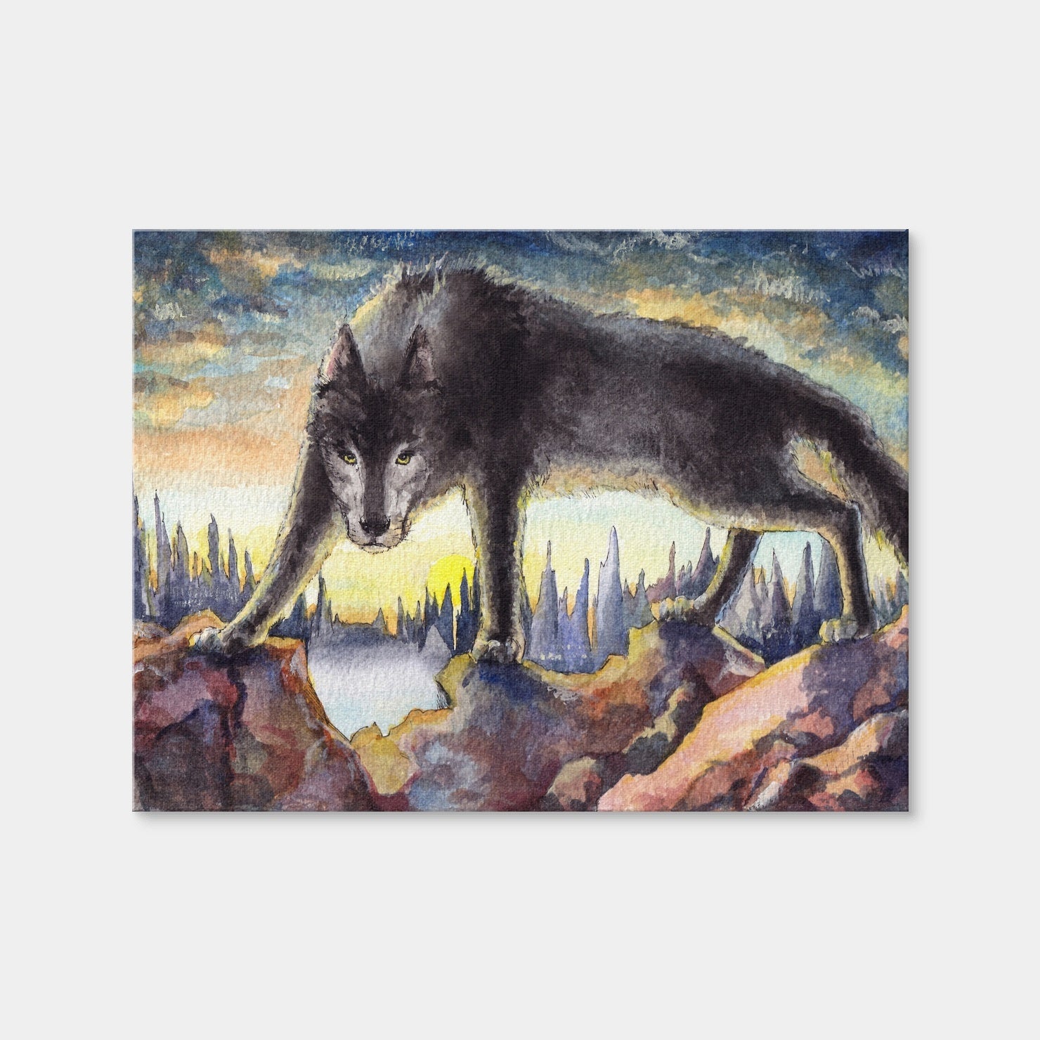 AUTO-MOCKUP WHITE | Black Wolf Painting | 1 Piece | Gallery Wrap Canvas | group=4x3