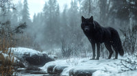 Black Wolf in Snowy Forest Wall Art