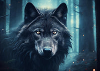 Black Wolf in Woods Wall Art