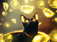 Black cat with jellyfish Wall Art