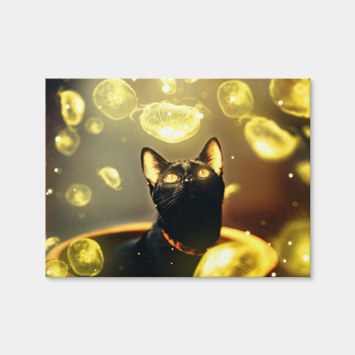 AUTO-MOCKUP WHITE | Black Cat With Jellyfish | 1 Piece | Gallery Wrap Canvas | group=4x3