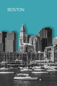 Boston Skyline Turquoise Wall Art