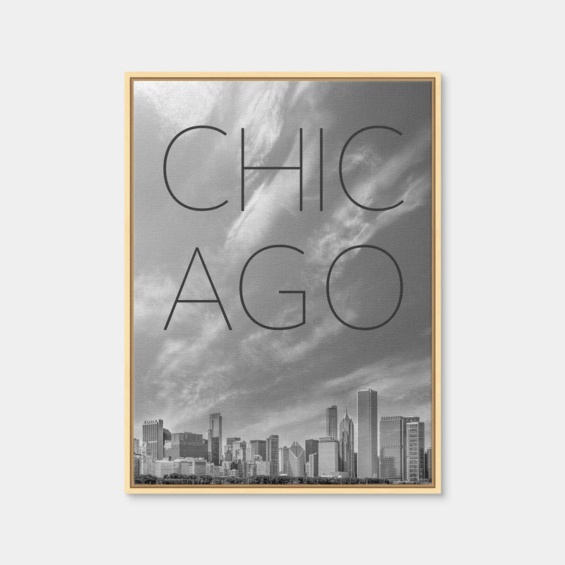 AUTO-MOCKUP WHITE | Chicago Skyline Text | 1 Piece | Natural Framed Canvas | group=3x4