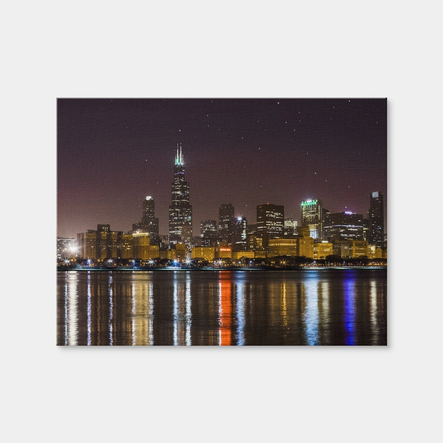 AUTO-MOCKUP WHITE | Chicago Skyline at Night | 1 Piece | Gallery Wrap Canvas | group=4x3
