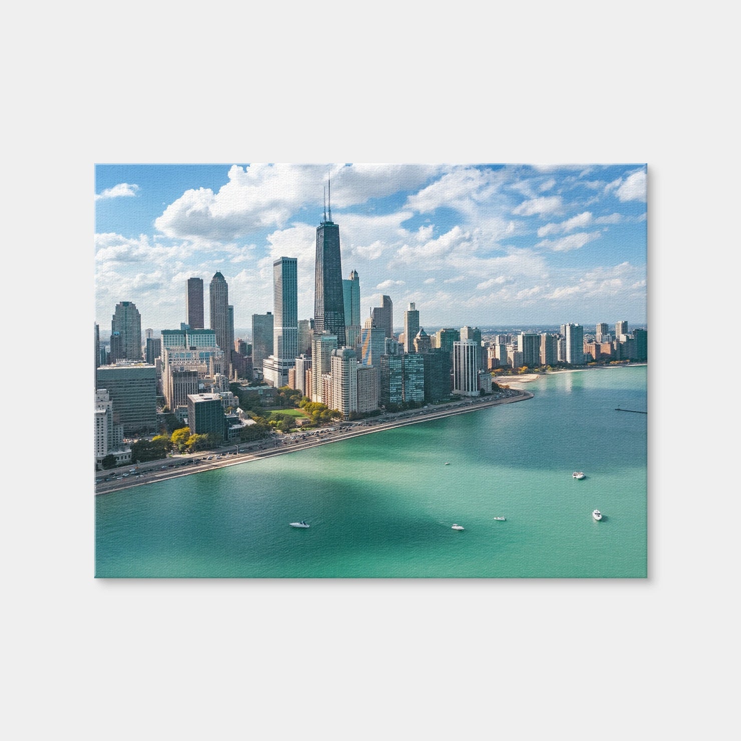 AUTO-MOCKUP WHITE | Chicago Skyline Aerial | 1 Piece | Gallery Wrap Canvas | group=4x3