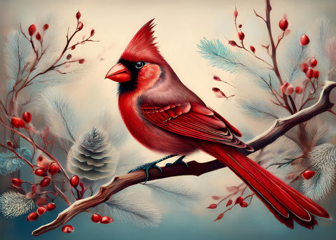 Classic Northern Cardinal on Branch Wall Art