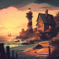 Cozy Lighthouse Shore Wall Art