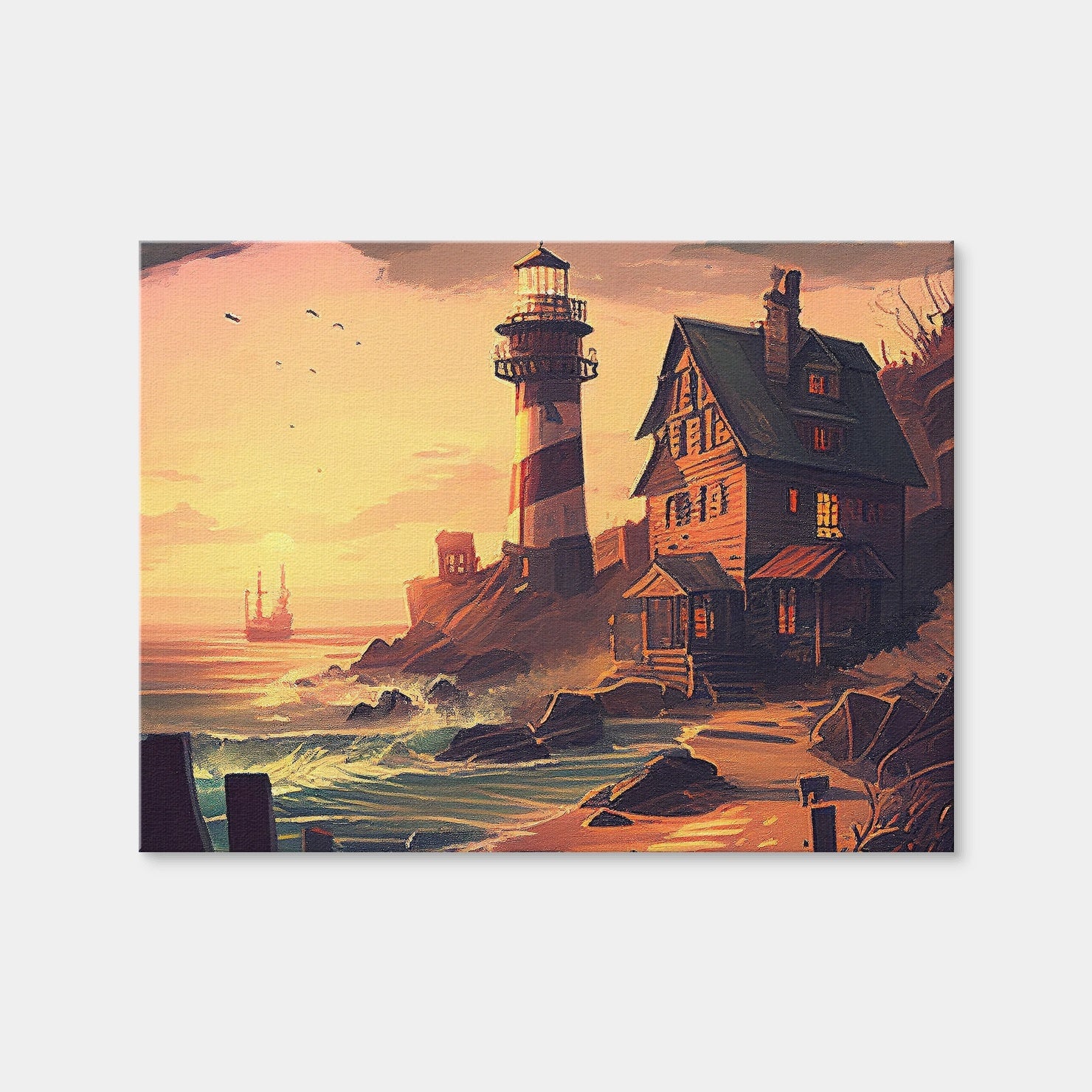 AUTO-MOCKUP WHITE | Cozy Lighthouse Shore | 1 Piece | Gallery Wrap Canvas | group=4x3