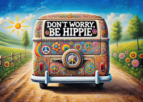 DON'T WORRY, BE HIPPIE Hippie Van Wall Art