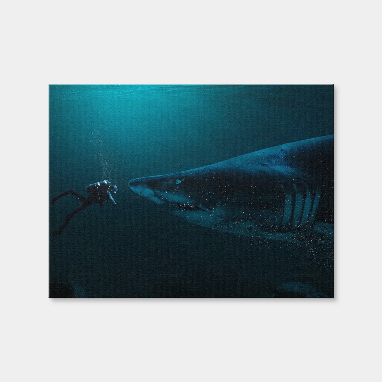 AUTO-MOCKUP | Diver and Shark Wall Art | 1 Piece | Gallery Wrap Canvas | 4x3