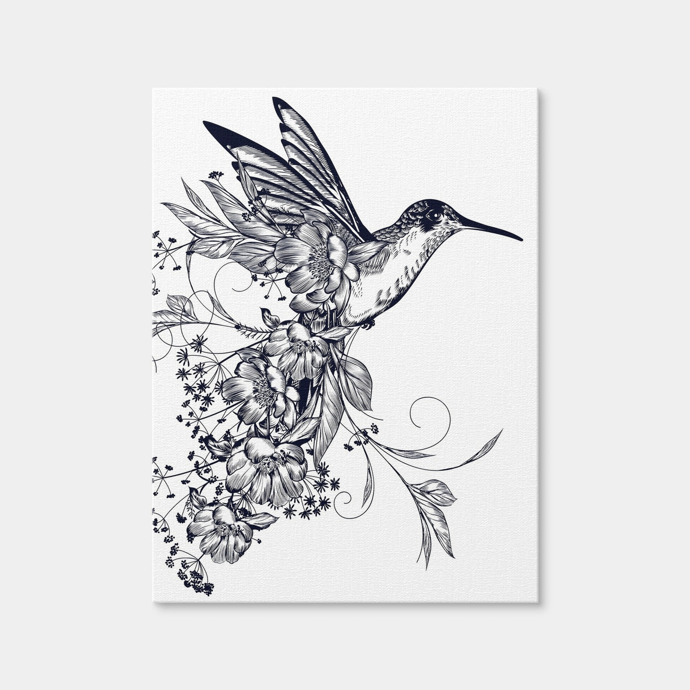 AUTO-MOCKUP WHITE | Elegant Hummingbird with Flowers | 1 Piece | Gallery Wrap Canvas | group=3x4