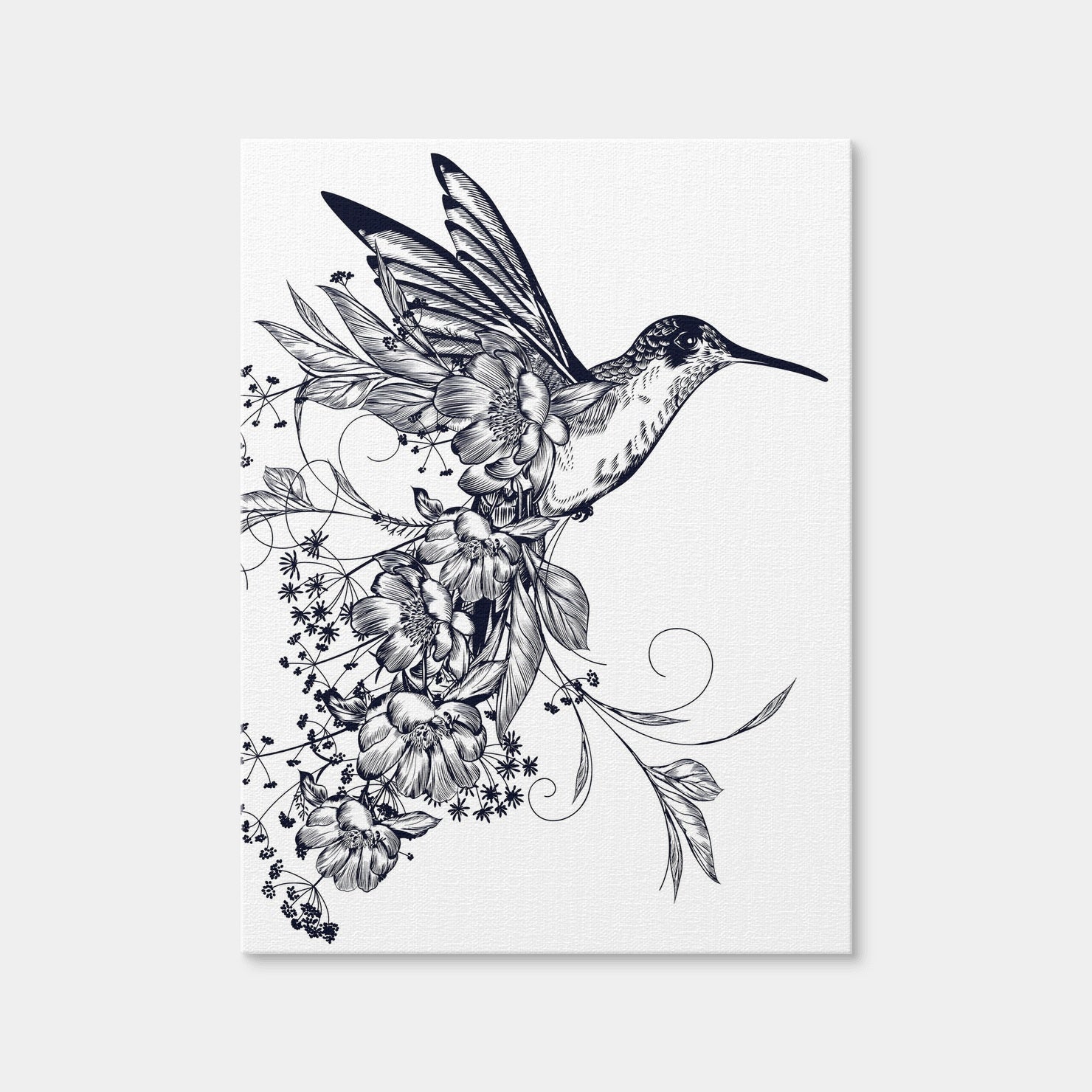 AUTO-MOCKUP WHITE | Elegant Hummingbird with Flowers | 1 Piece | Gallery Wrap Canvas | group=3x4