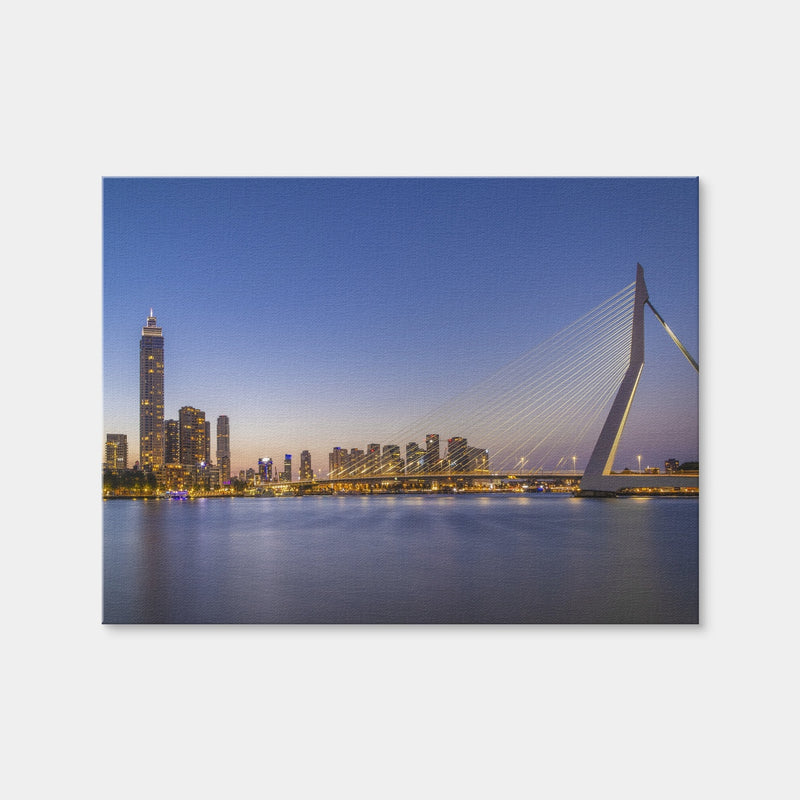 AUTO-MOCKUP WHITE | Erasmus Bridge and Rotterdam Skyline in the Evening | 1 Piece | Gallery Wrap Canvas | group=4x3