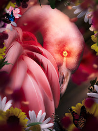 Flamingo with flowers Wall Art