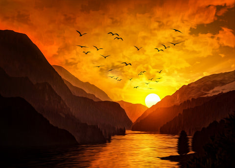 Flock at Sunset Wall Art
