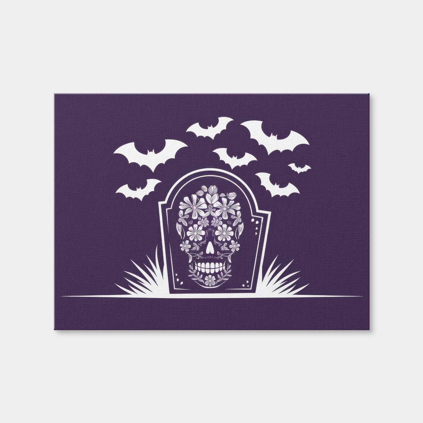 AUTO-MOCKUP WHITE | Floral Skull Gravestone | 1 Piece | Gallery Wrap Canvas | group=4x3