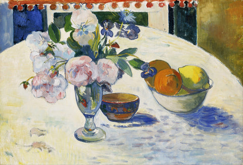 Flowers and a Bowl of Fruit on a Table Wall Art