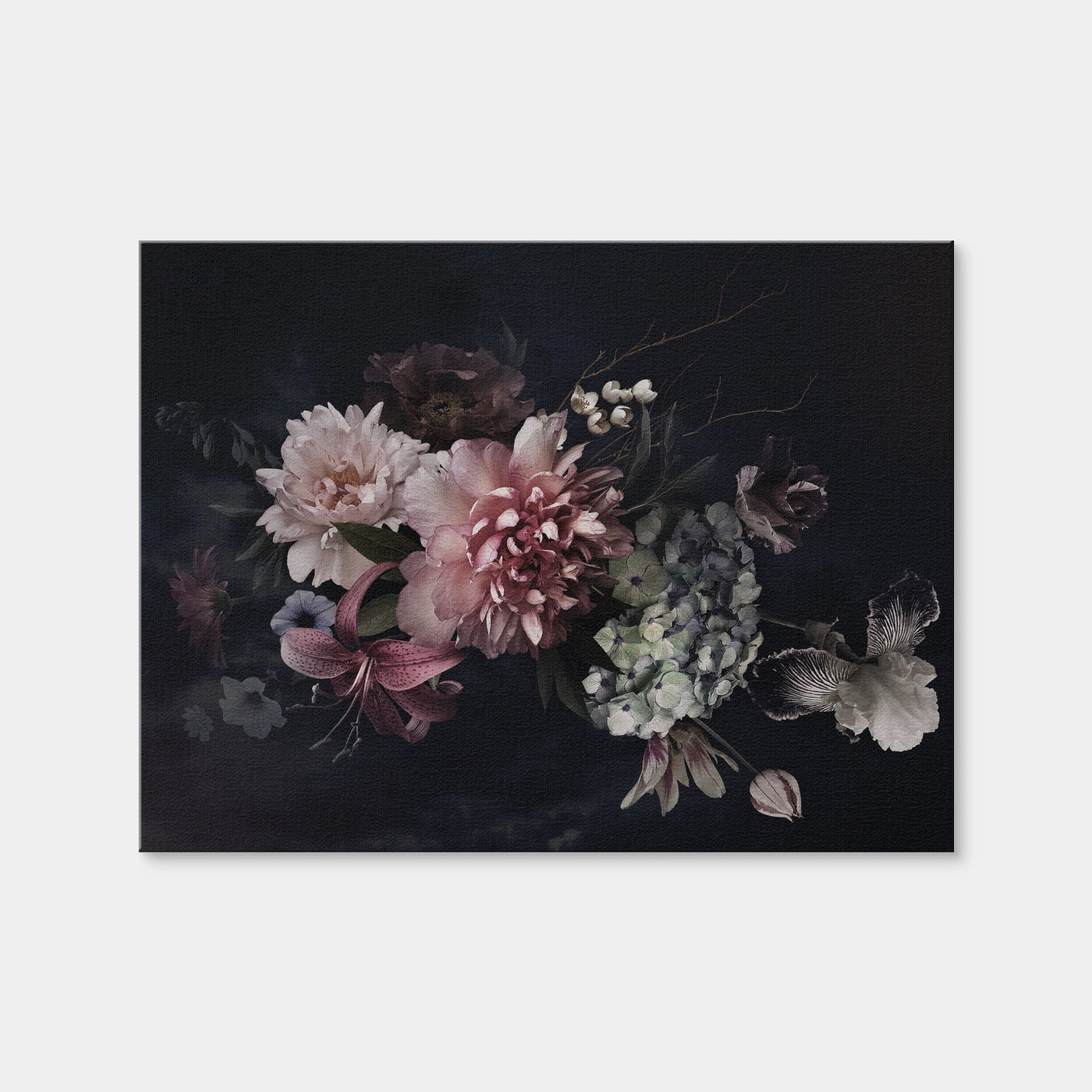 AUTO-MOCKUP WHITE | Flowers on Black | 1 Piece | Gallery Wrap Canvas | group=4x3