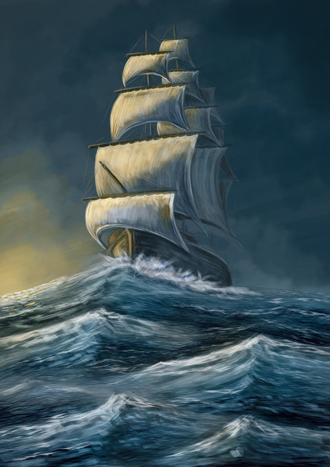 Galleon under the dark sky Wall Art