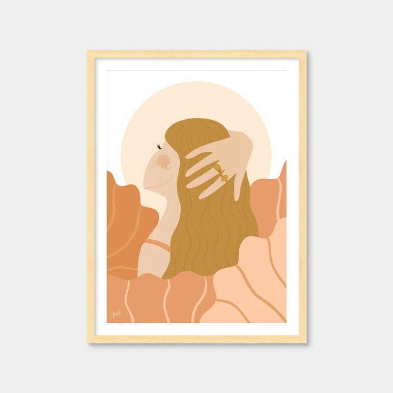 AUTO-MOCKUP WHITE | Girl Dreaming In Soft Peach Colors | 1 Piece | Natural Framed Print | group=3x4