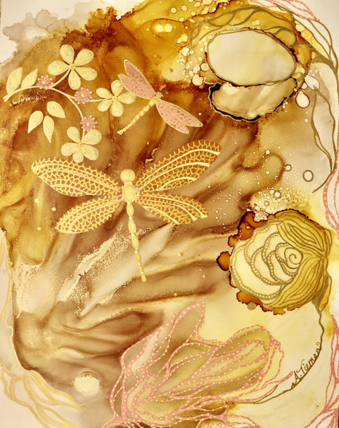 Golden Dragonflies Wall Art