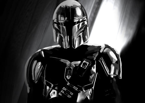 Grayscale Bounty Hunter Wall Art