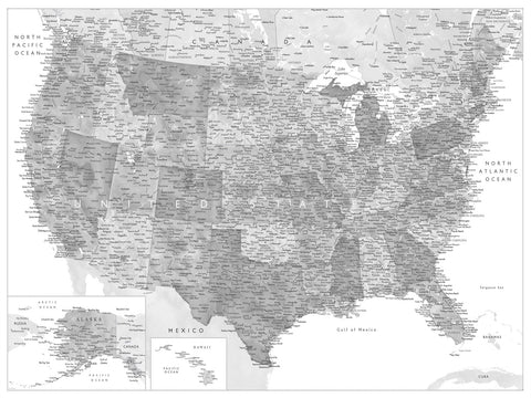 Grayscale US Map Wall Art