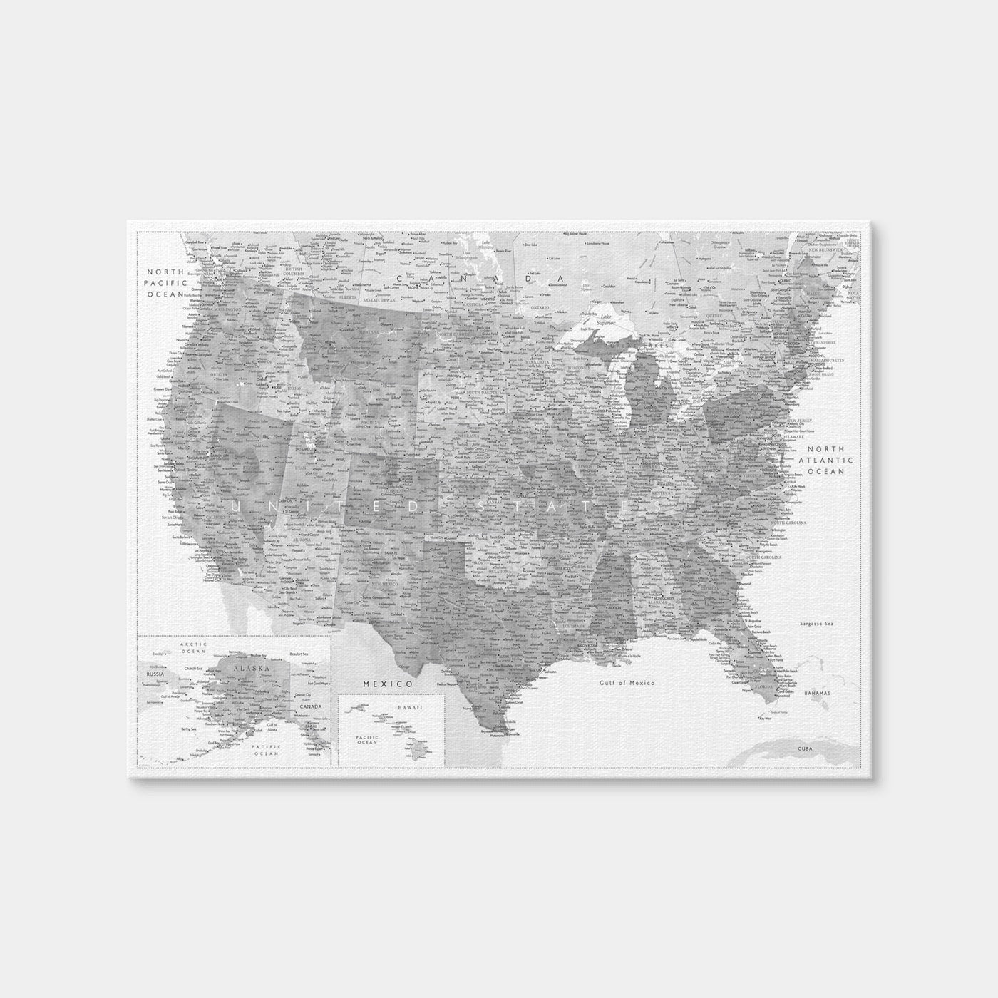 AUTO-MOCKUP WHITE | Grayscale US Map | 1 Piece | Gallery Wrap Canvas | group=4x3