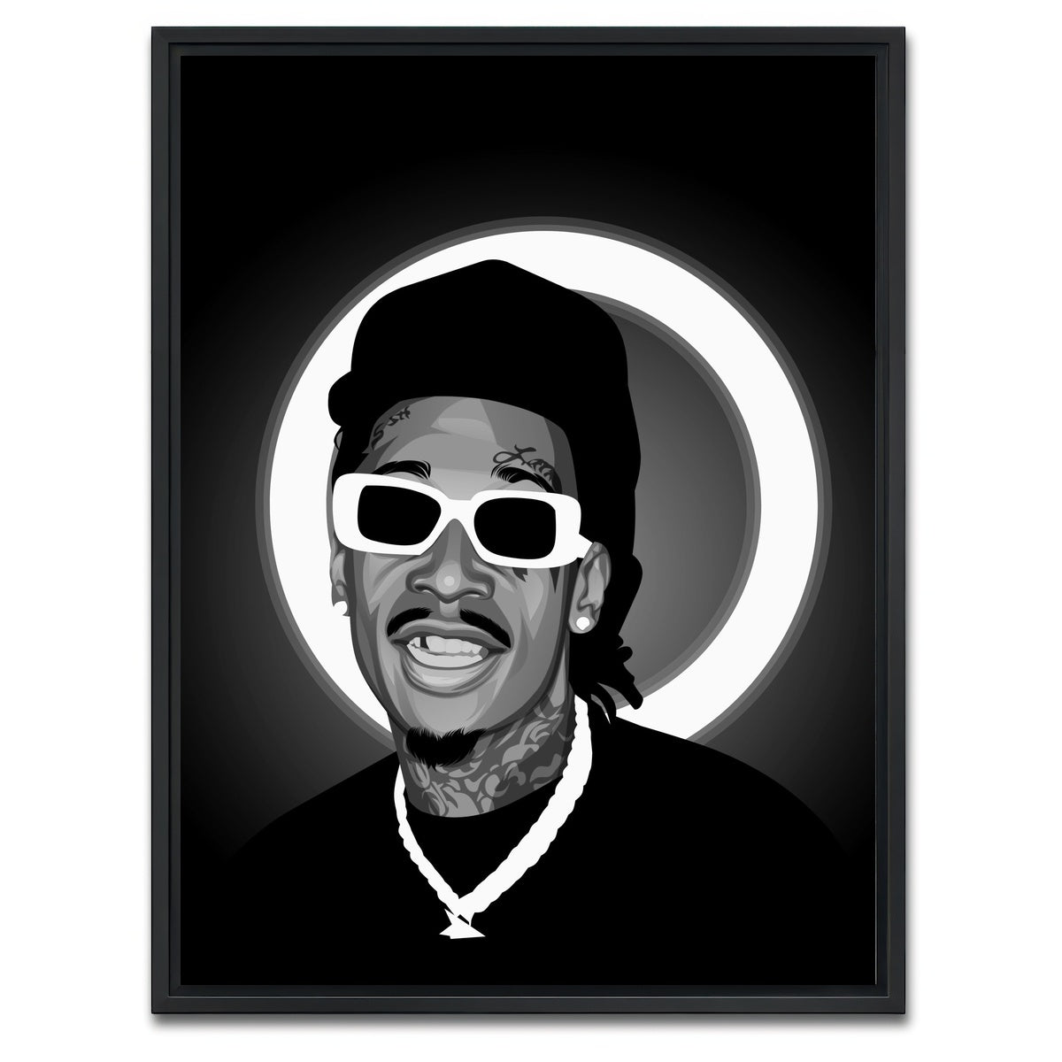 AUTO-MOCKUP WHITE | Grayscale Wiz Khalifa | 1 Piece | Black Framed Canvas | group=3x4