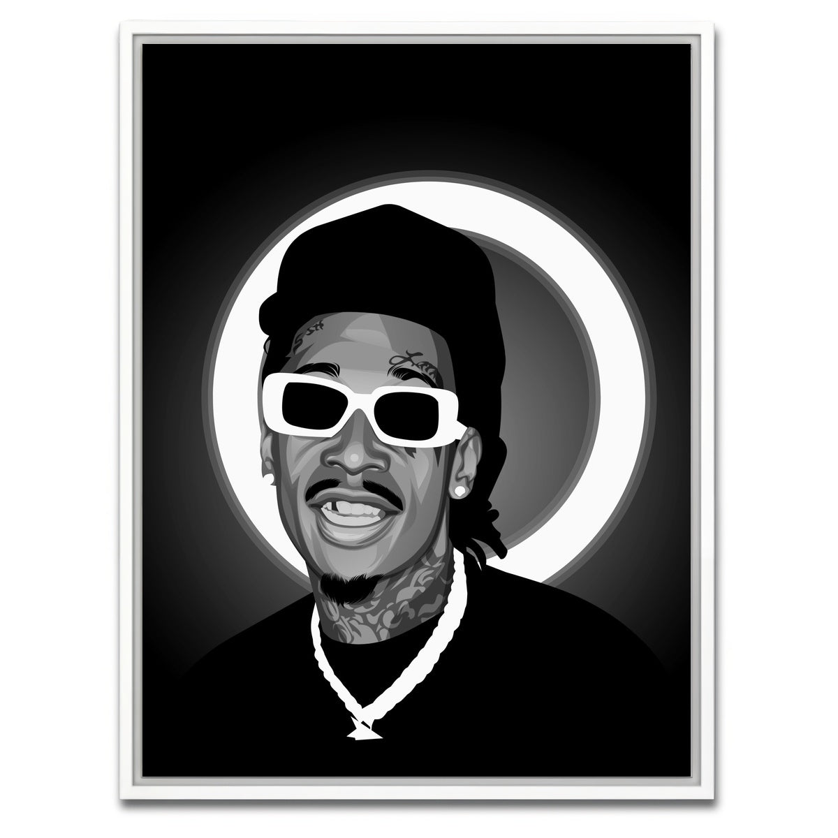 AUTO-MOCKUP WHITE | Grayscale Wiz Khalifa | 1 Piece | White Framed Canvas | group=3x4