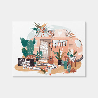 AUTO-MOCKUP WHITE | Hippie van in boho style | 1 Piece | Gallery Wrap Canvas | group=4x3