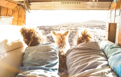 Hipster couple with cute dog Wall Art