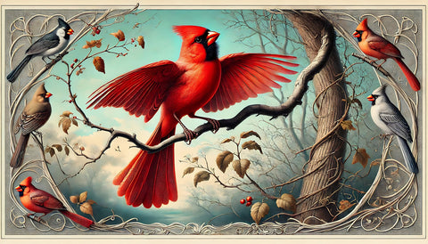 JJ Audubon's Style Northern Cardinal Wall Art