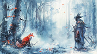 Japanese Samurai and red fox Wall Art